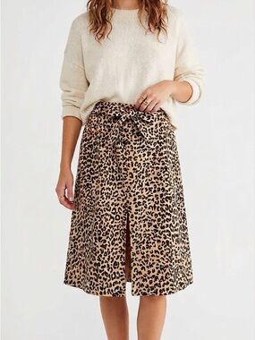 1901 Leopard Print A-Line Skirt with Belt & Pockets